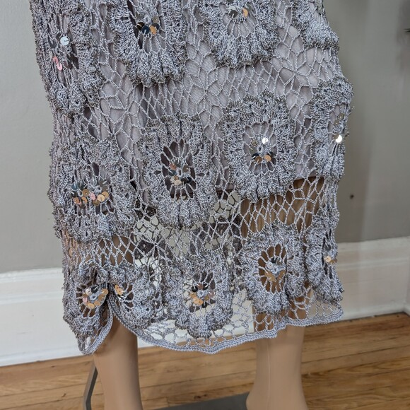 Vintage 90s y2k Newport News Gray Maxi Dress Crochet Beachy Fairycore Sequins M - Picture 6 of 11
